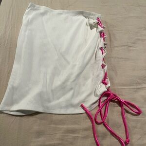 White Skirt with Pink Sexy Lace-Up Detail